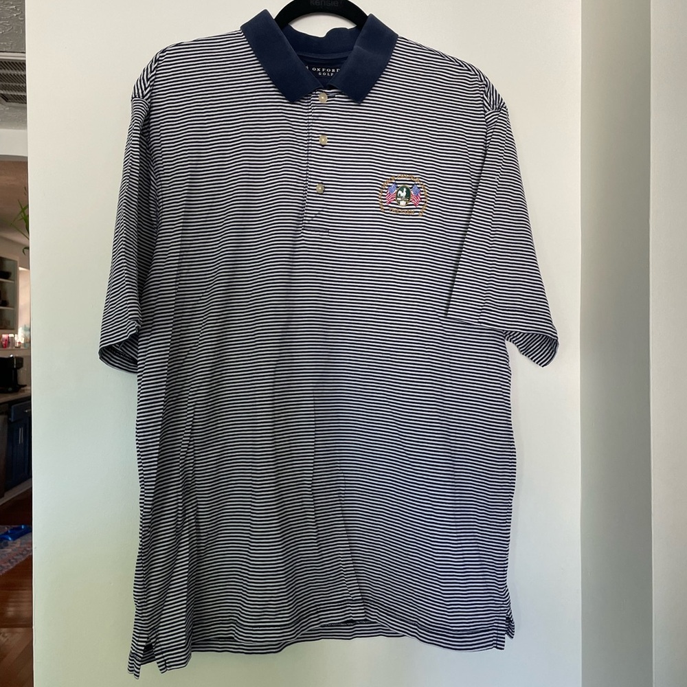 Oxford Golf - Vintage Men’s Blue & White Striped Golf Polo Shirt - Size L​